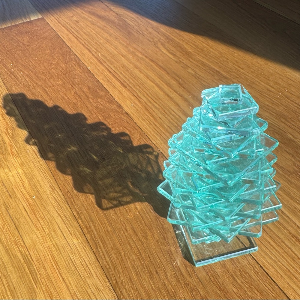 Studio Stacked Plate Glass Christmas Tree Sculpture Modernist Art Aqua